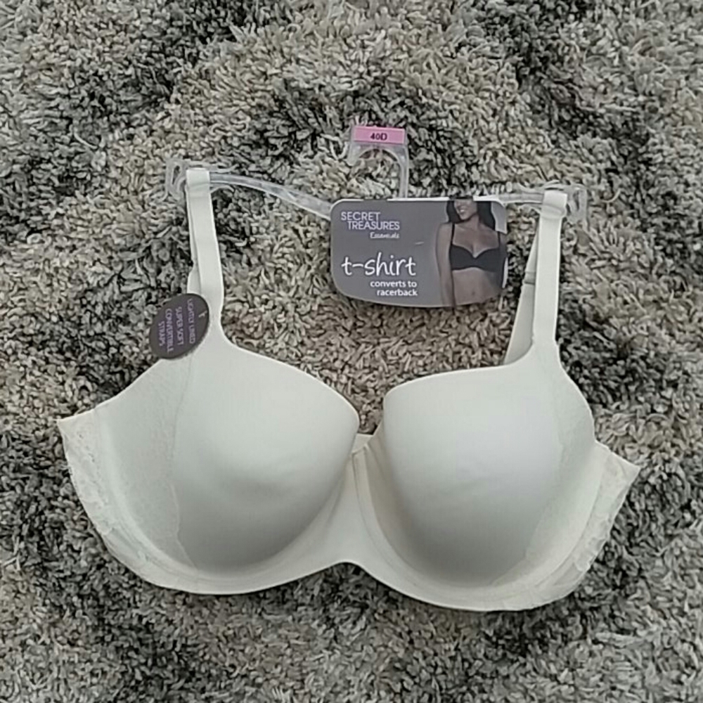 NWT T-shirt Bra 40D Lace Accents Cream White